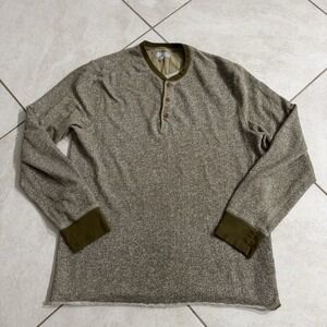 Wallace & Barnes Shirt Mens L Green Henley Long Sleeve Base Layer Outdoor Soft